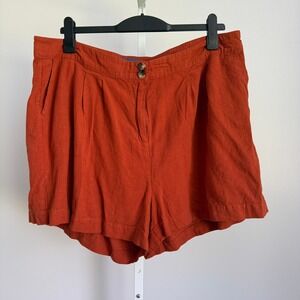 ModCloth Womens Plus Size‎ 18W Orange Linen Blend High Waist Pleated Shorts